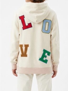 Aerie Oversized Cream LOVE Patch Graphic Hoodie Sweatshirt XS Cozy Retro Style